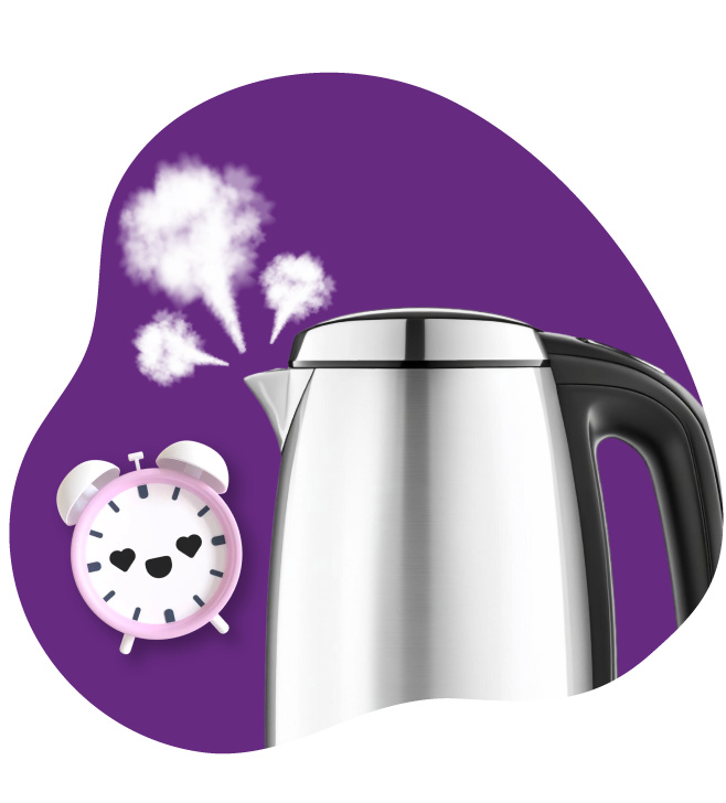 kettle boiling with animated timer